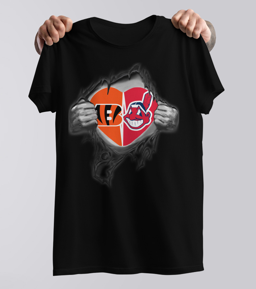 Bengals Indians Heart Split Logo Power Inside Tear T-Shirt