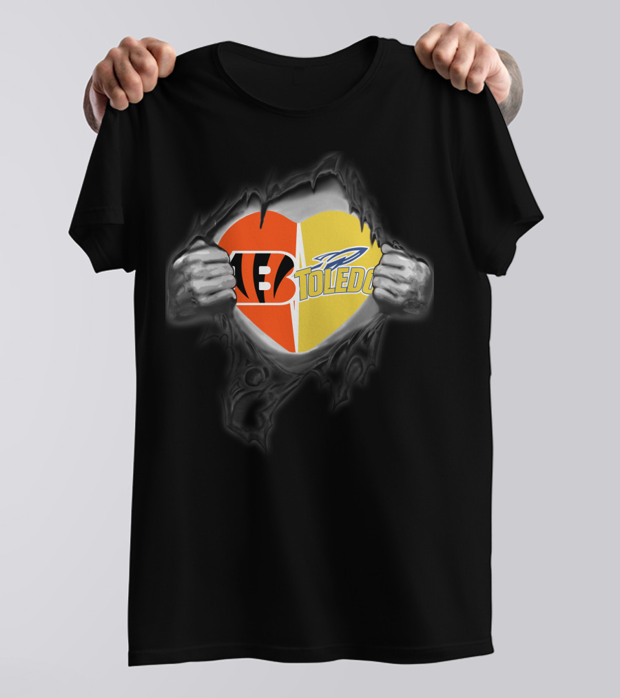 Cincinnati Bengals Toledo Rockets Heart Logo Fusion T-Shirt