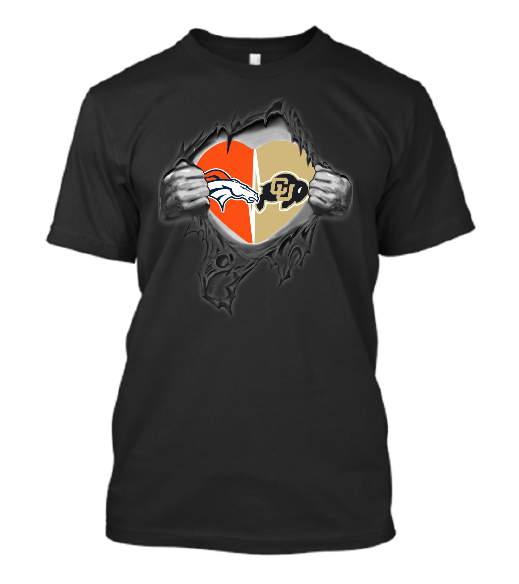 Broncos Colorado Buffaloes Heart Logo Fusion T-Shirt