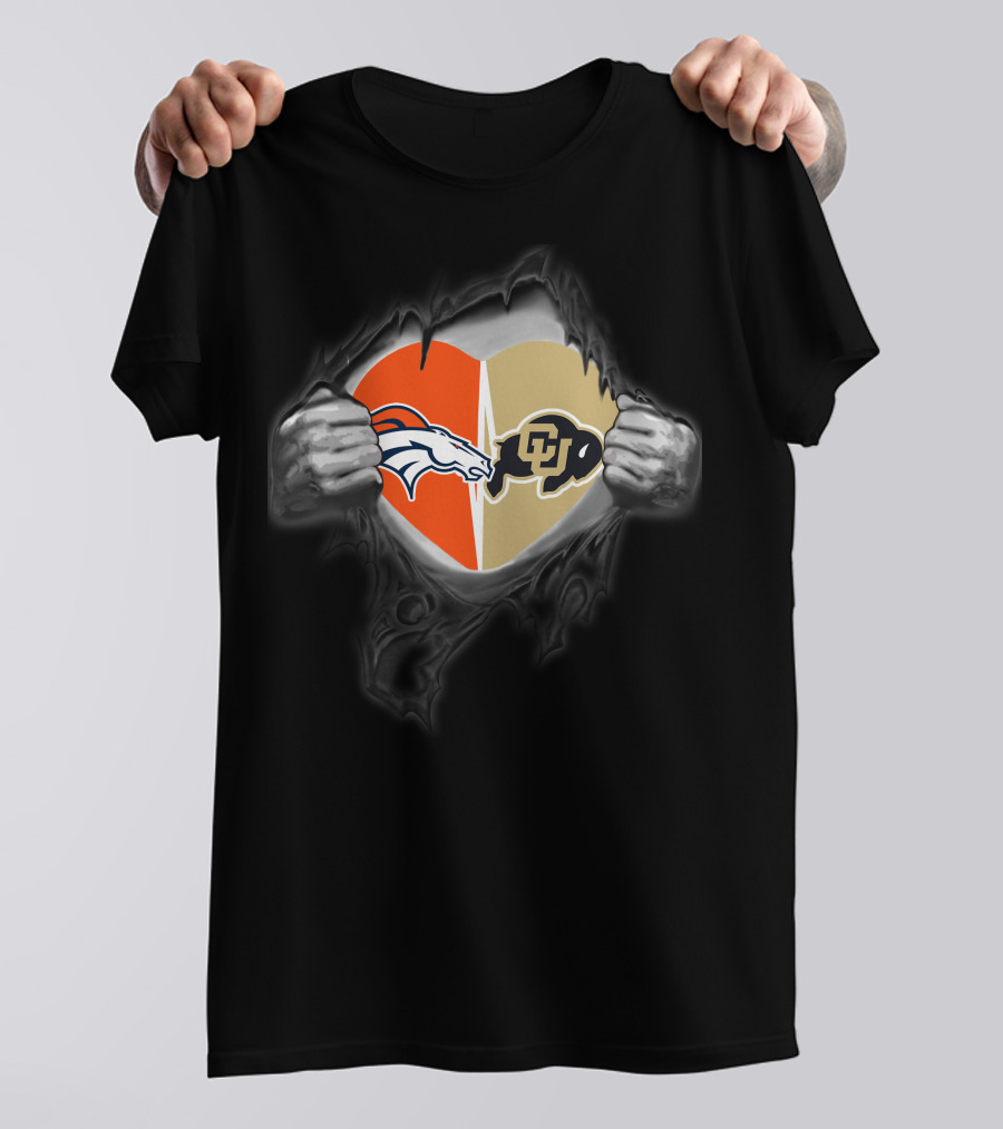 Broncos Colorado Buffaloes Heart Logo Fusion T-Shirt
