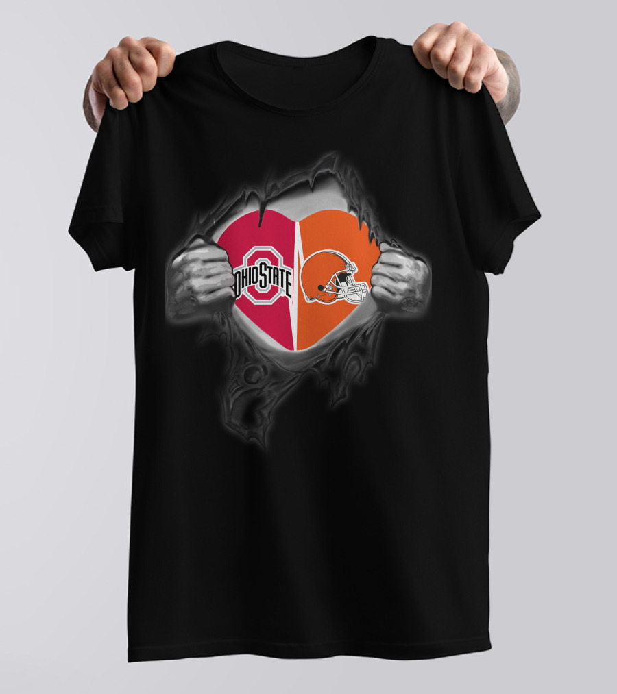 Ohio State Buckeyes Cleveland Browns Heart Logo Combo T-Shirt