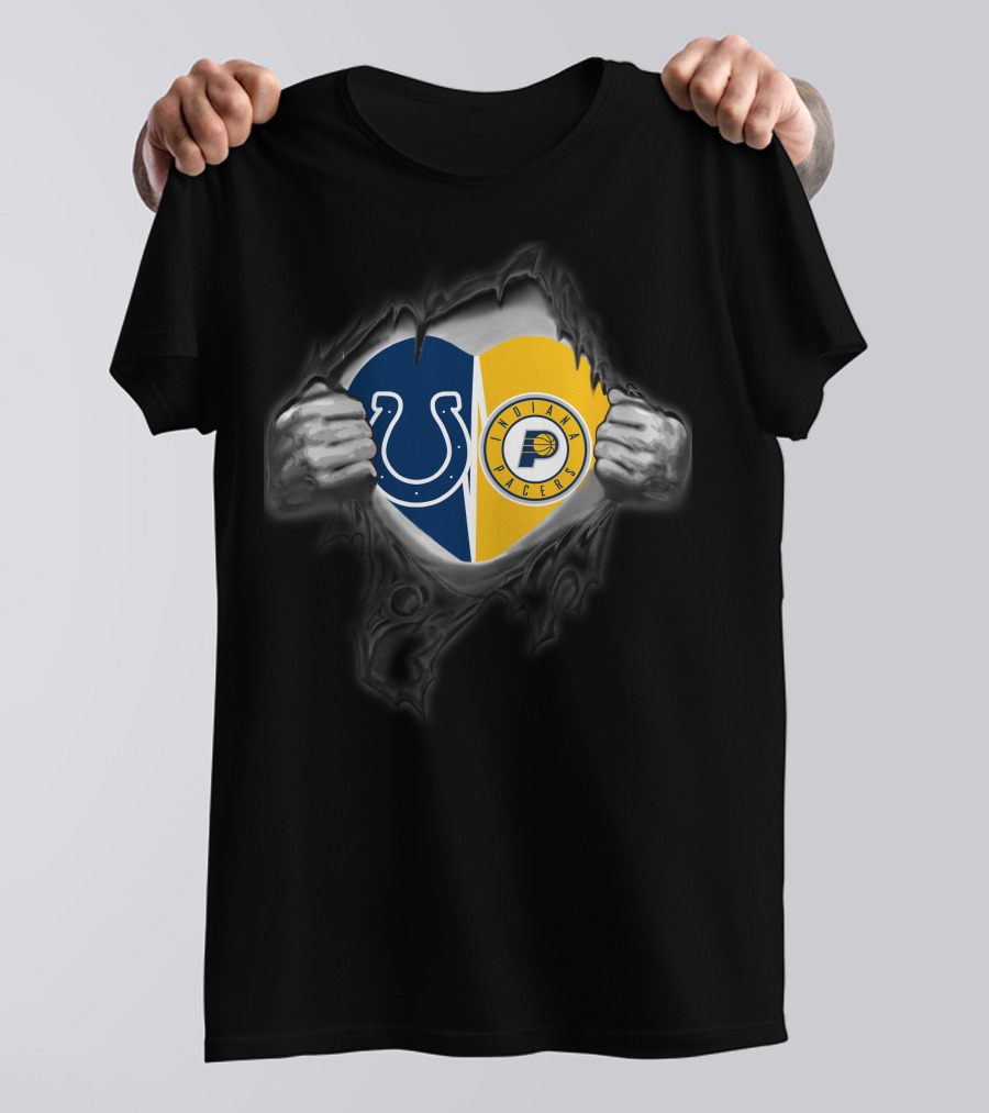 Colts Indiana Pacers Heart Inside Logo Combination T-Shirt