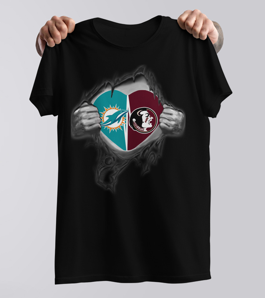 Miami Dolphins FSU Seminoles Heart Symbol Hands T-Shirt