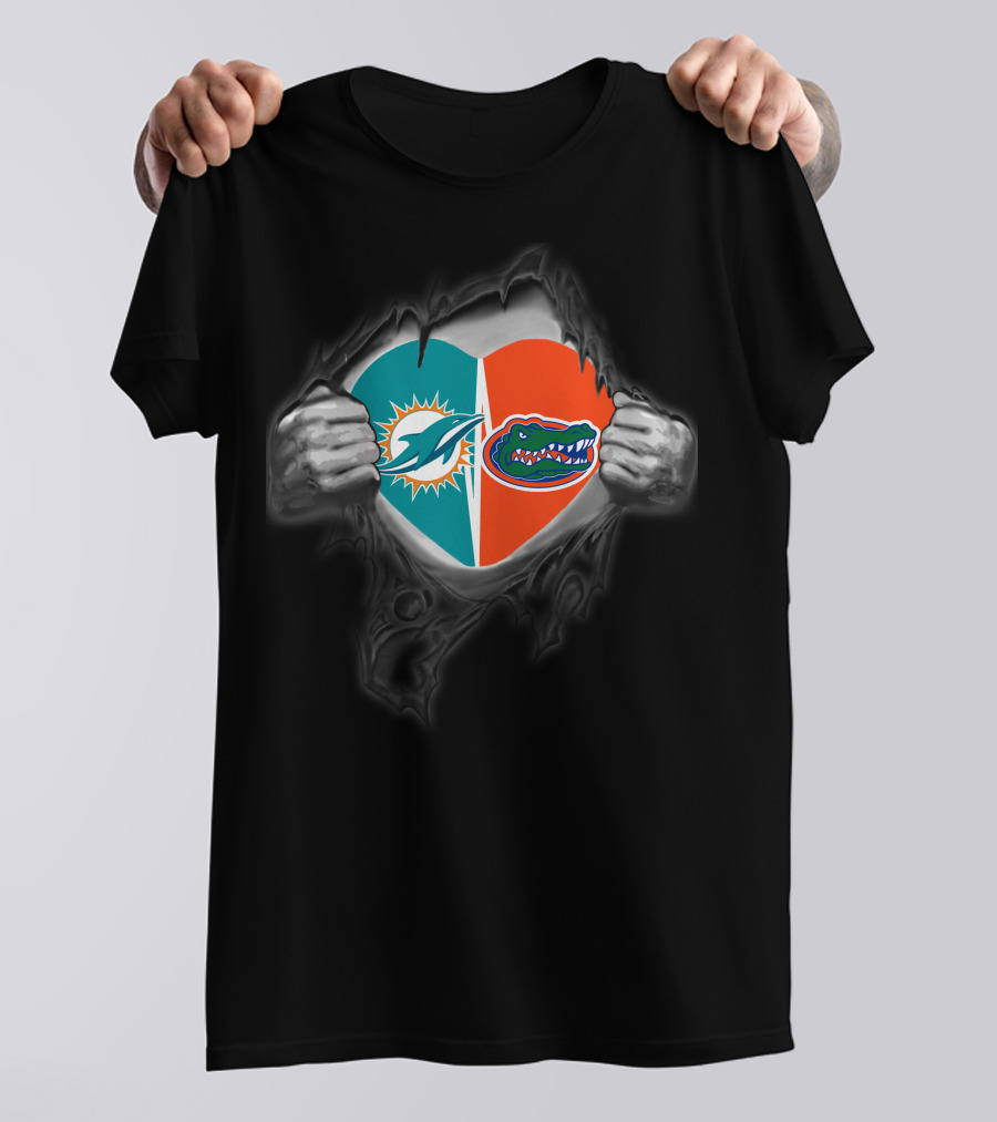 Dolphins Gators Heart Revealing T-Shirt