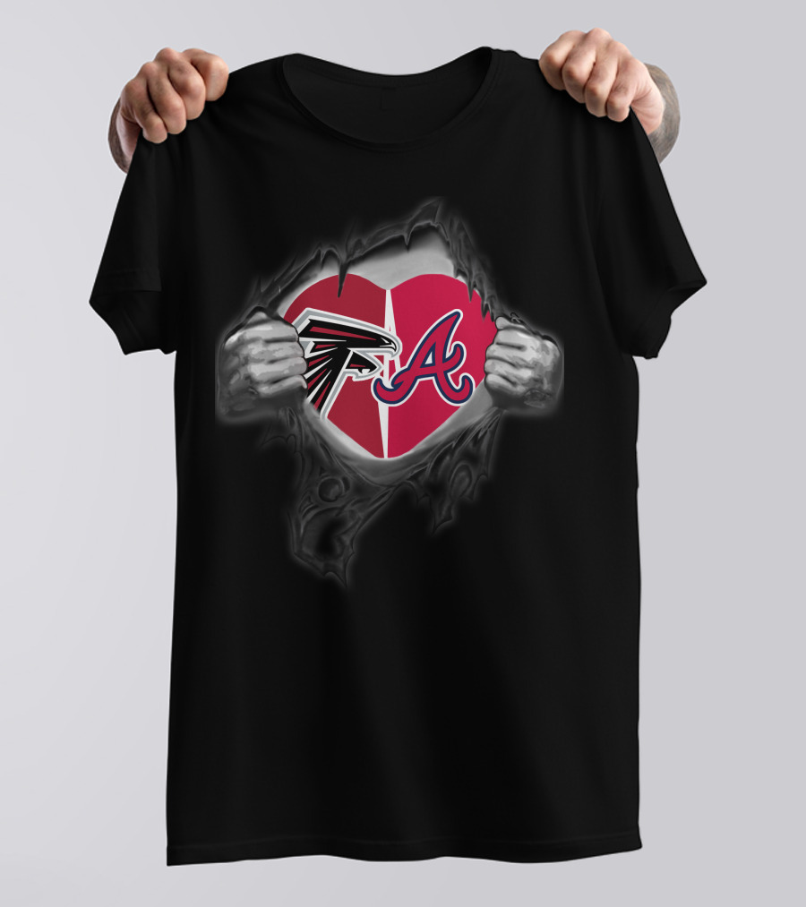 Falcons Braves Heart With Logos Inside Ripped Chest T-Shirt