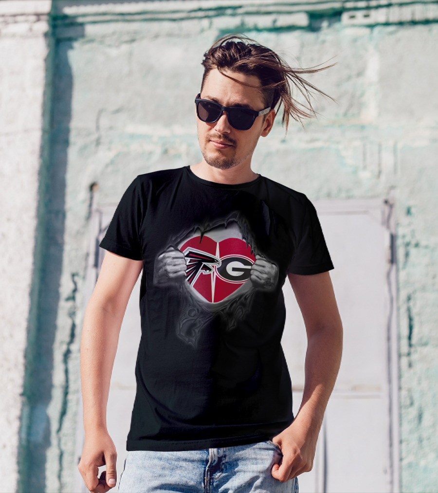 Falcons Bulldogs Heart Logo With Atlanta And Georgia Team Symbols T-Shirt