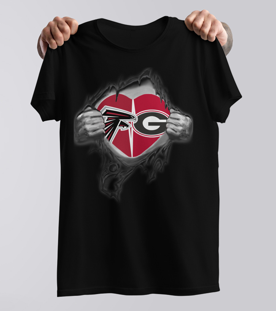 Falcons Bulldogs Heart Logo With Atlanta And Georgia Team Symbols T-Shirt