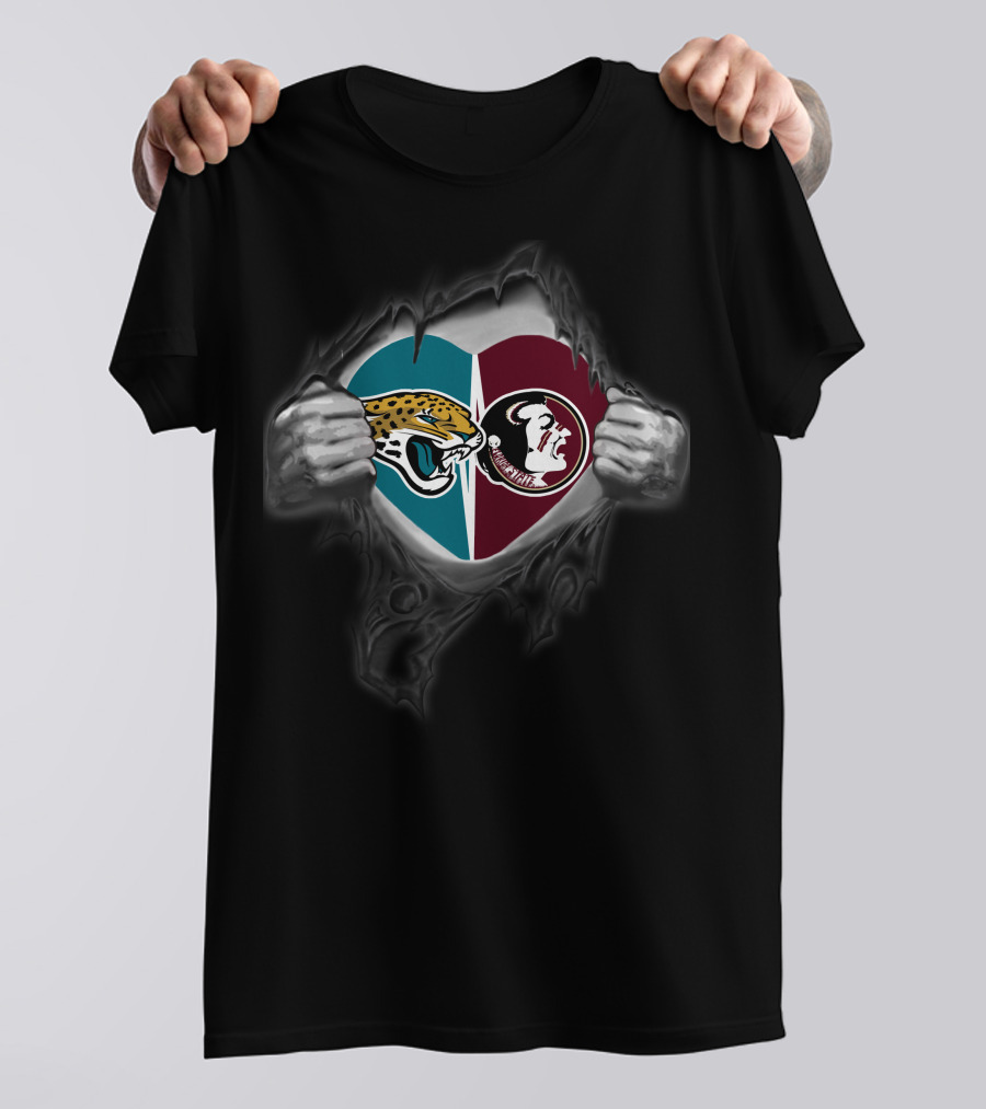 Jaguars Florida State Seminoles Heart Tornчерез T-Shirt