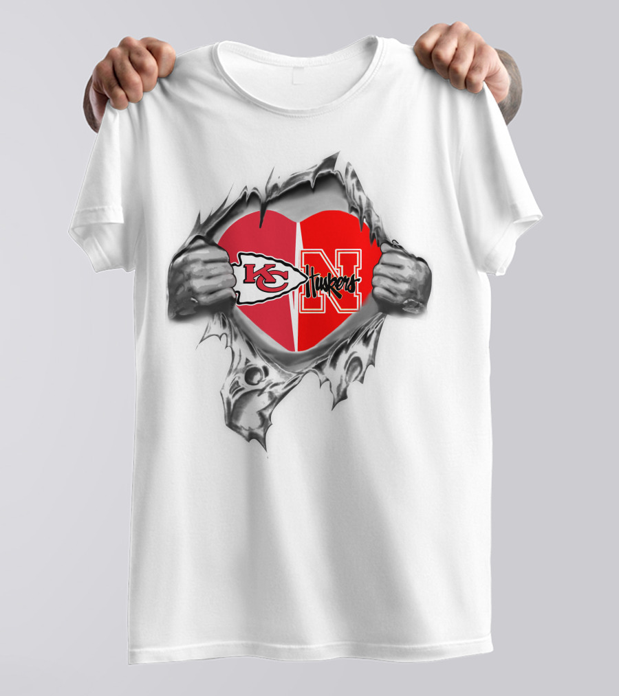 Kansas City Chiefs Nebraska Cornhuskers Heart Logo Fan Emblem T-Shirt