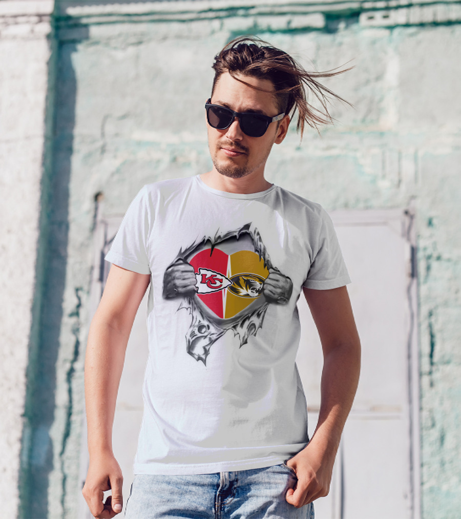 Kansas City Chiefs Missouri Tigers Heart Logo Chiefs Arrowhead Tigers Mascot T-Shirt