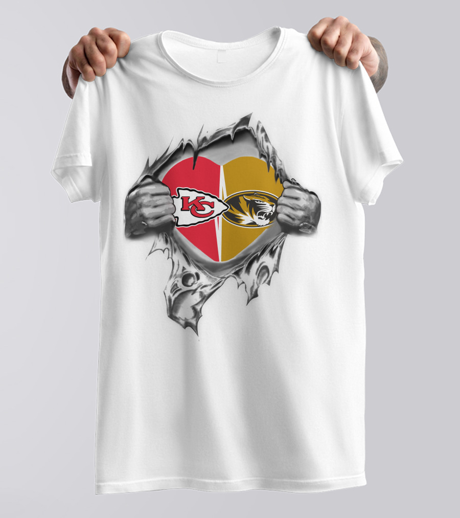 Kansas City Chiefs Missouri Tigers Heart Logo Chiefs Arrowhead Tigers Mascot T-Shirt