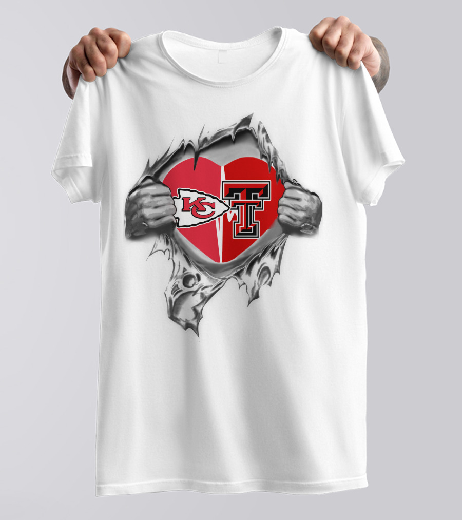 Kansas City Chiefs Texas Tech Heart Logos Torn T-Shirt
