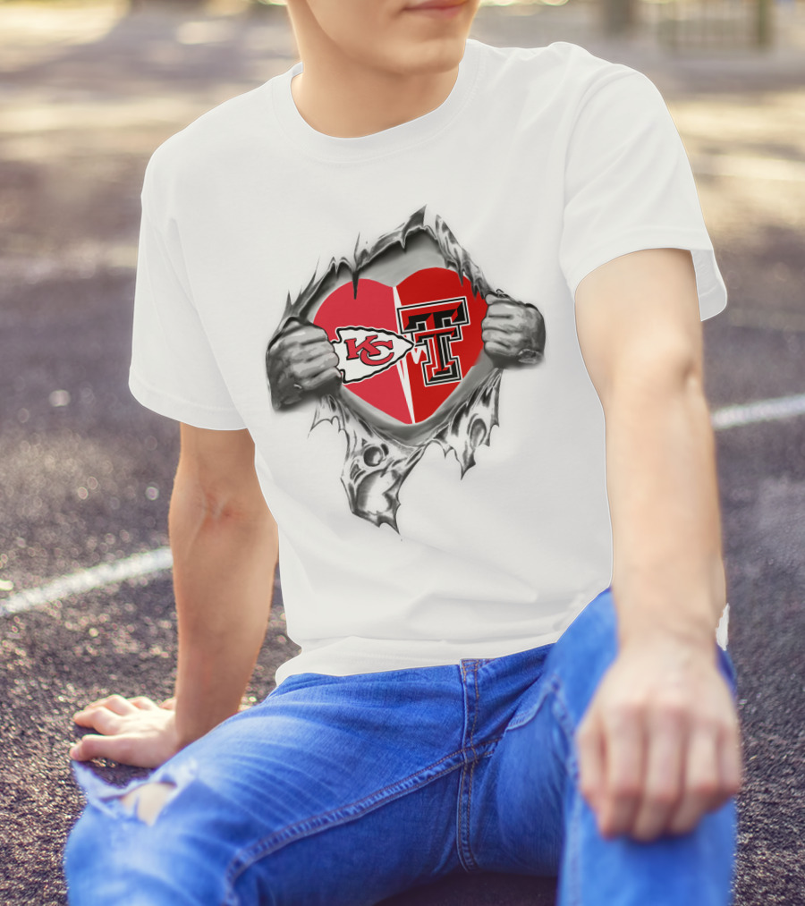 Kansas City Chiefs Texas Tech Heart Logos Torn T-Shirt