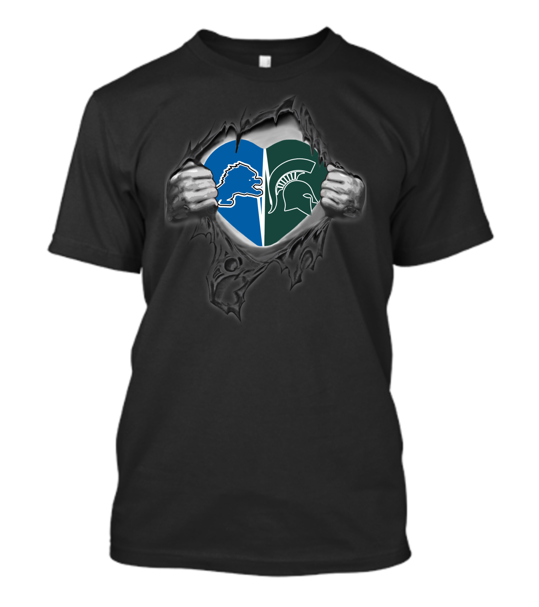 Lions Michigan State Spartans Heart Logo Combination T-Shirt