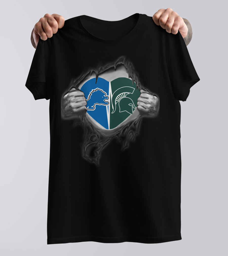 Lions Michigan State Spartans Heart Logo Combination T-Shirt