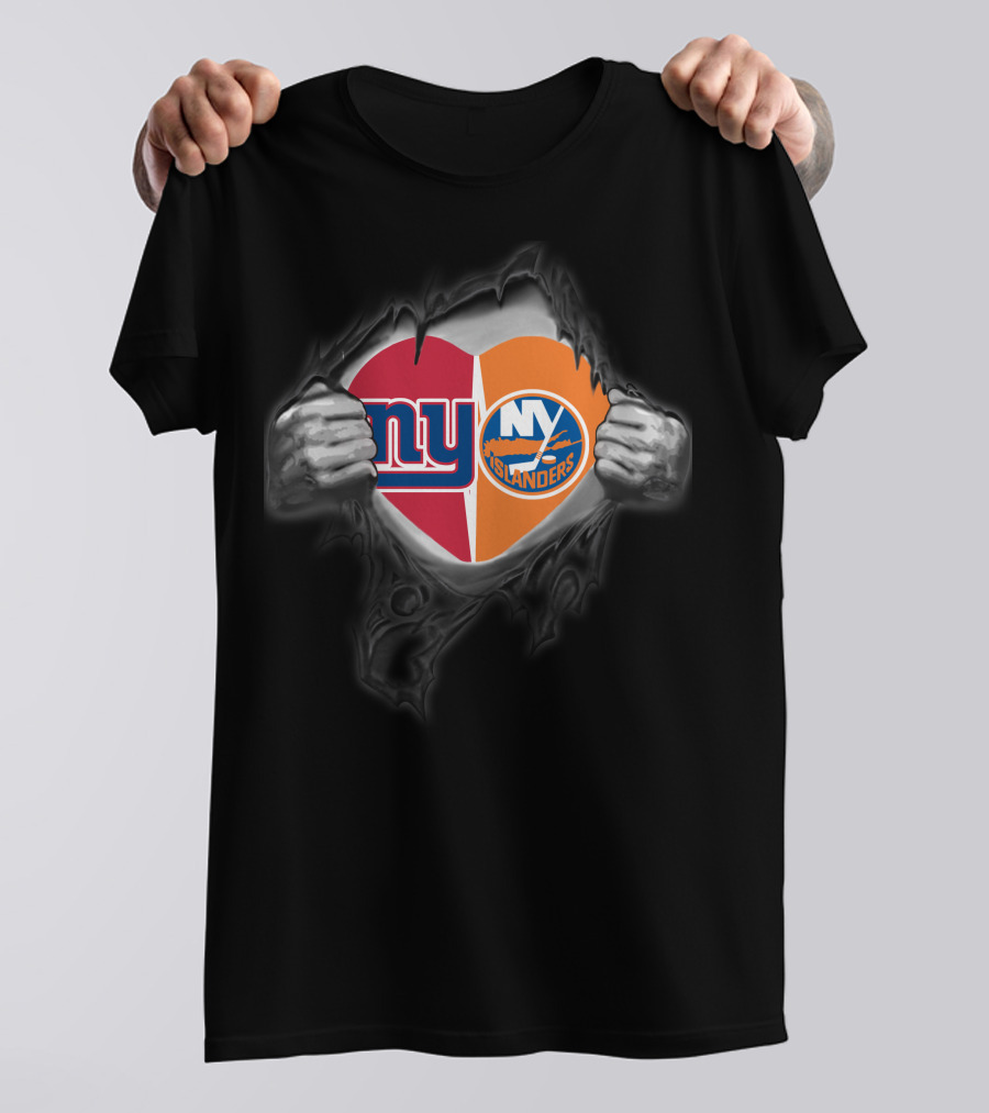 New York Giants NY Islanders Heart Logo Split T-Shirt