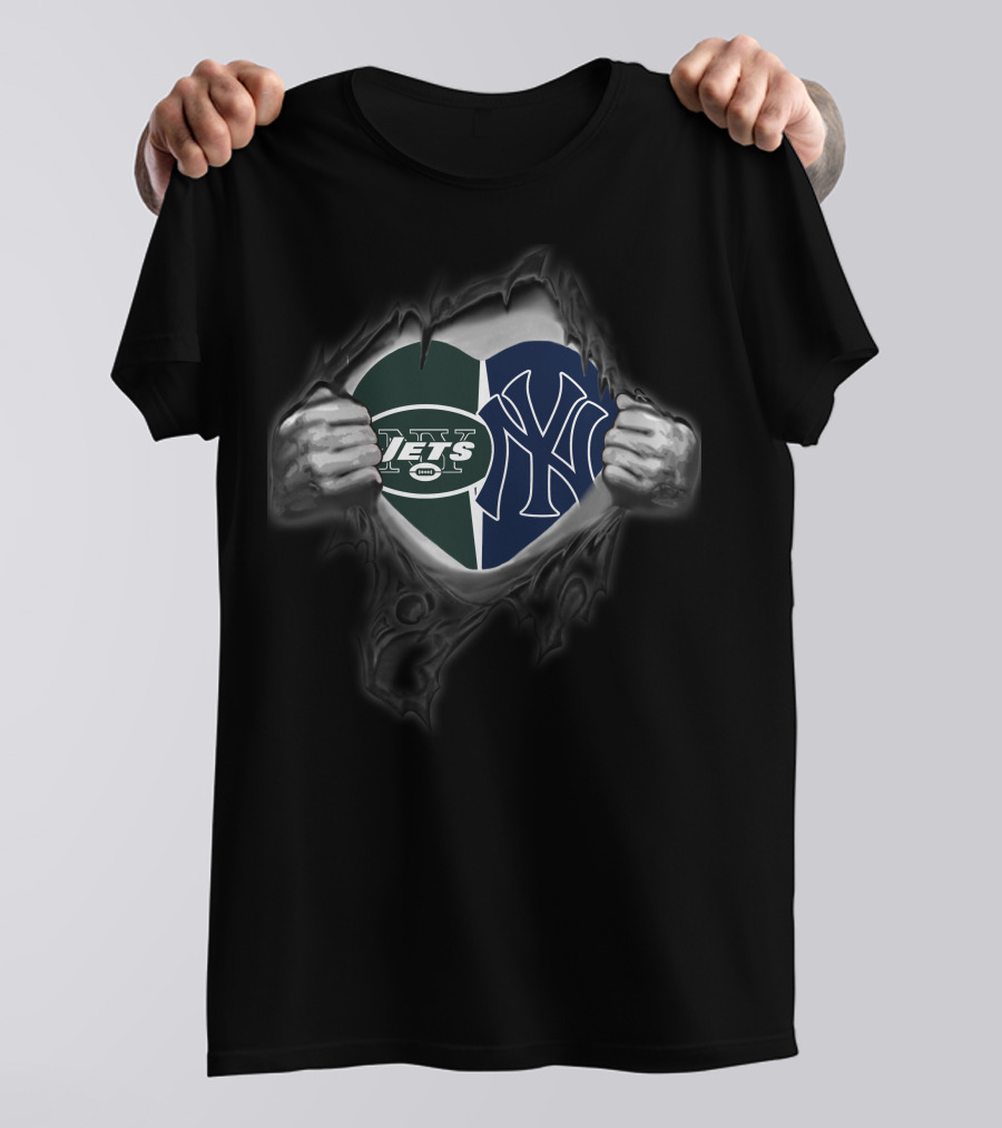 New York Jets Yankees Heart Torn Open T-Shirt