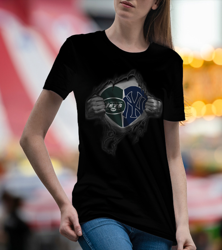 New York Jets Yankees Heart Torn Open T-Shirt