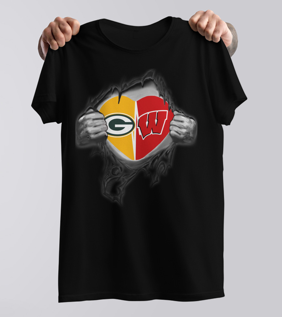 Packers Badgers Heart Tearing Open T-Shirt