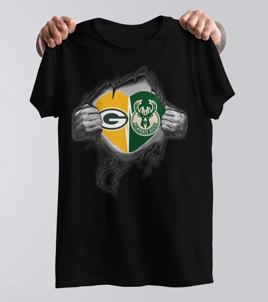 Packers Bucks Heart Green Bay Milwaukee T-Shirt
