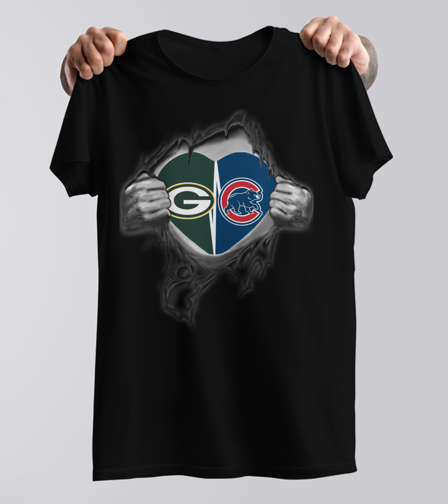 Packers Cubs Heart Logos Torn Reveal T-Shirt