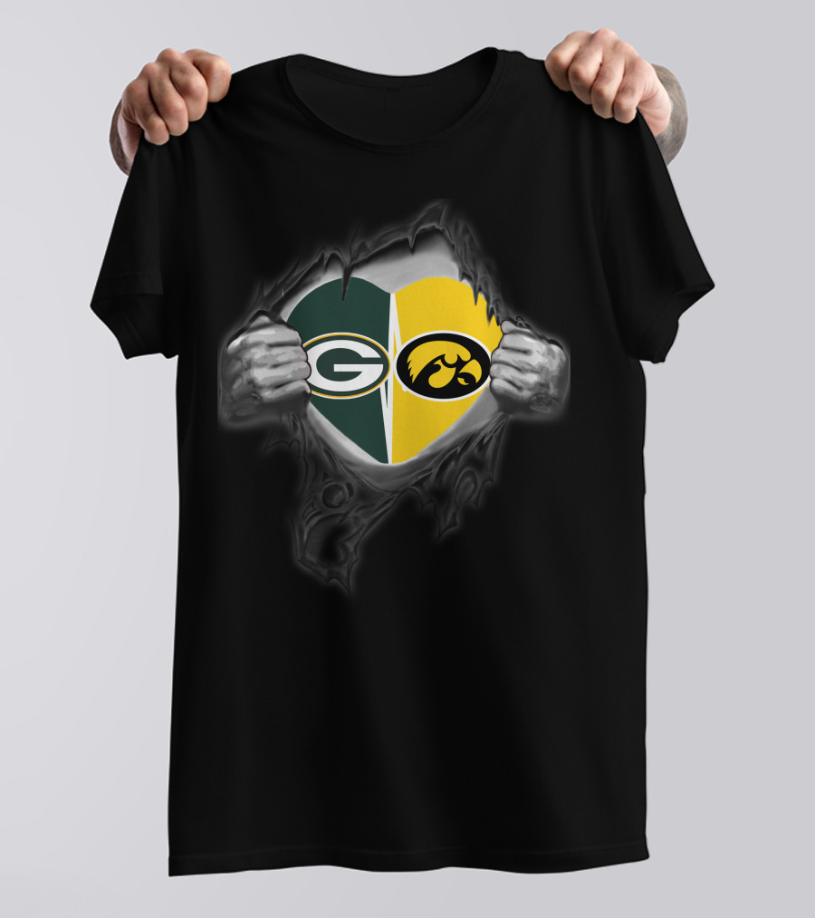 Packers Iowa Hawkeyes Heart Logo Tear T-Shirt