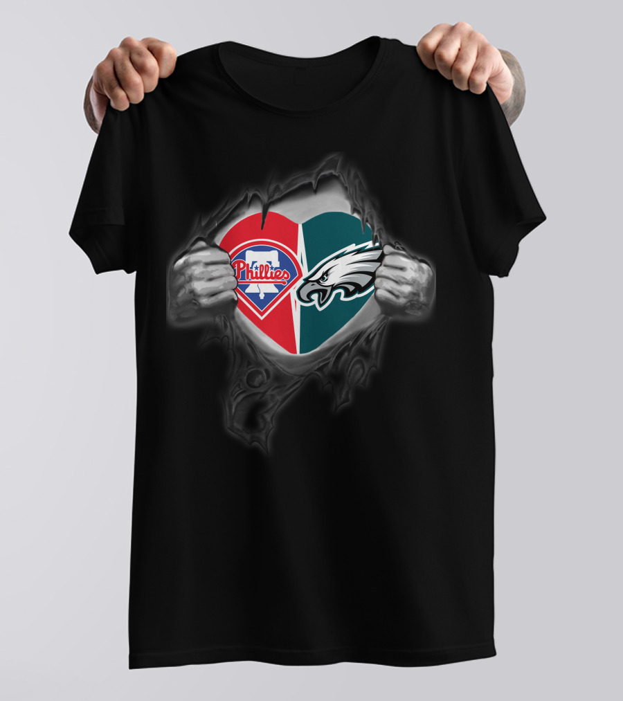 Philadelphia Eagles Phillies Heart Logo Inside Torn Fabric T-Shirt