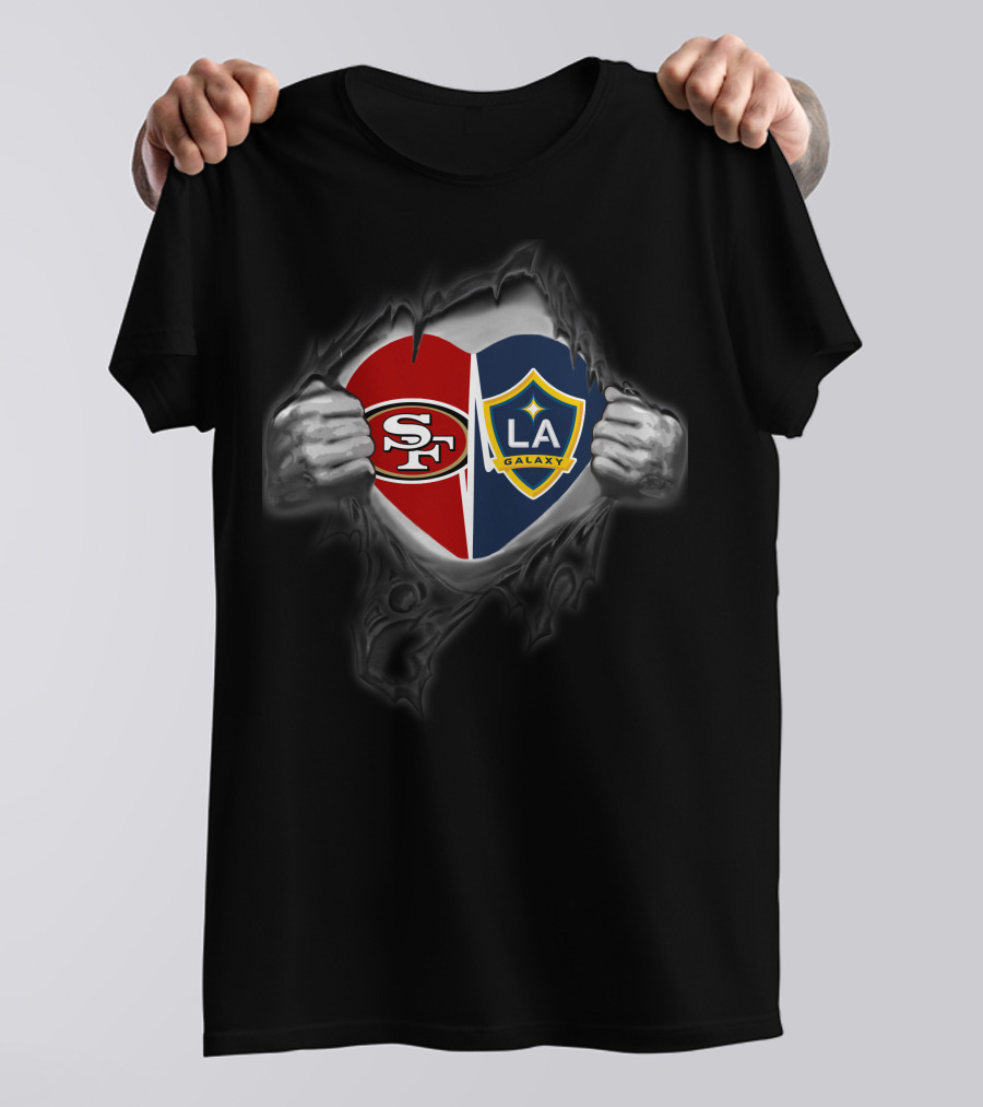 Sf 49ers La Galaxy Logos Heart Hands Vintage Style T-Shirt
