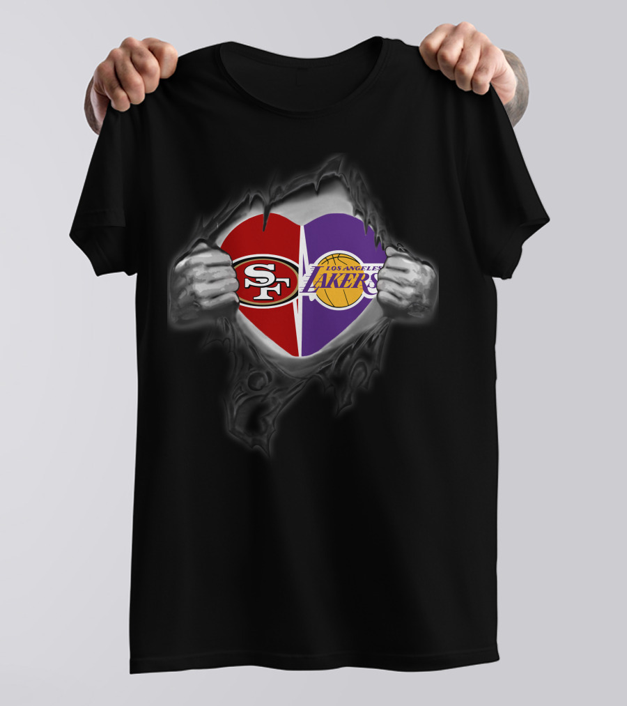 Sf 49ers La Lakers Heart Holding Logos T-Shirt