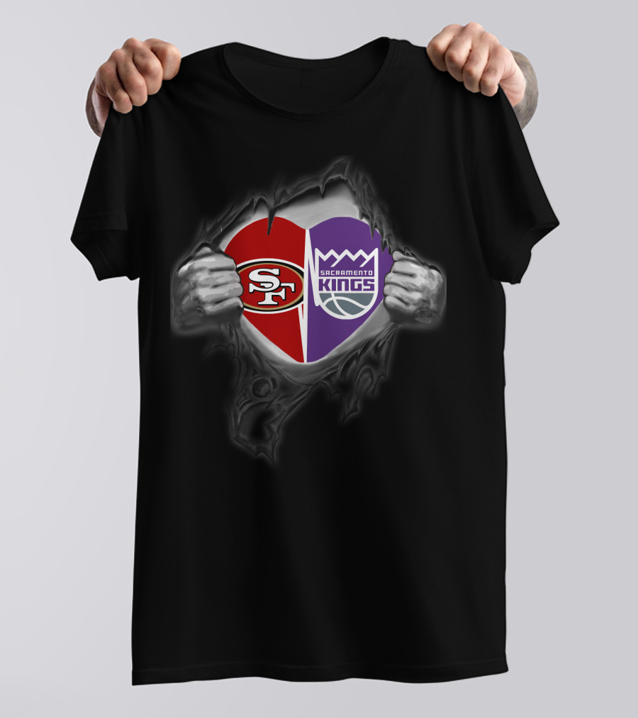 Sf 49ers Sacramento Kings Heart Logos Torn T-Shirt