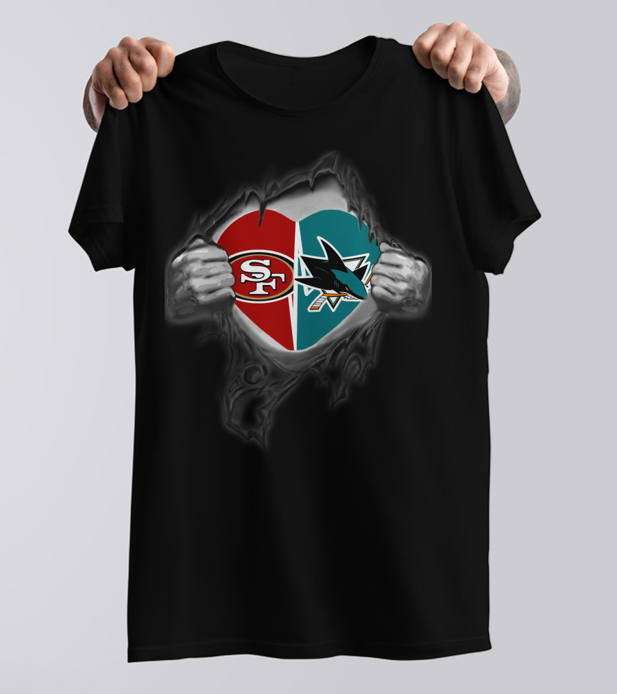 Sf 49ers San Jose Sharks Heart Symbol With Logos T-Shirt