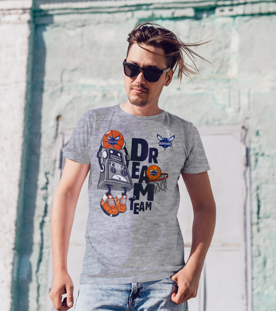 Charlotte Hornets Dream Team Robot And Basketball Hoops T-Shirt