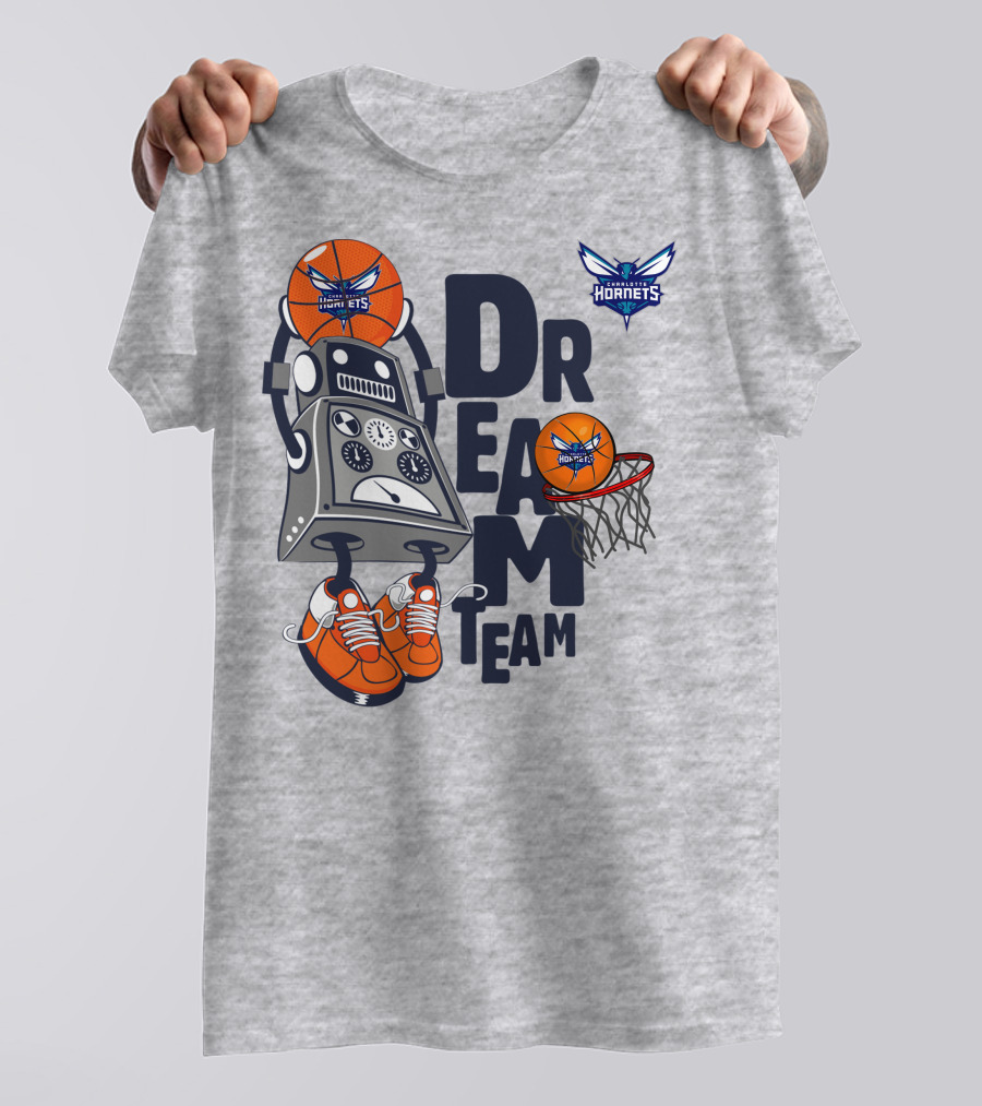 Charlotte Hornets Dream Team Robot And Basketball Hoops T-Shirt