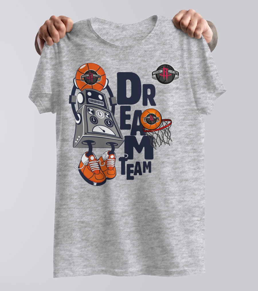 Houston Rockets Dream Team Basketball Robot With Logos And Sneakers T-Shirt