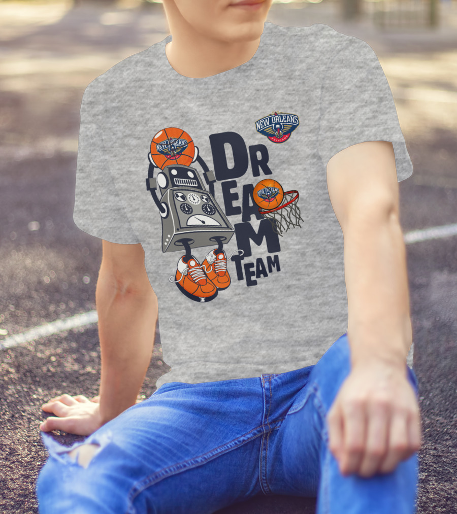 New Orleans Pelicans Dream Team Robot And Basketball T-Shirt