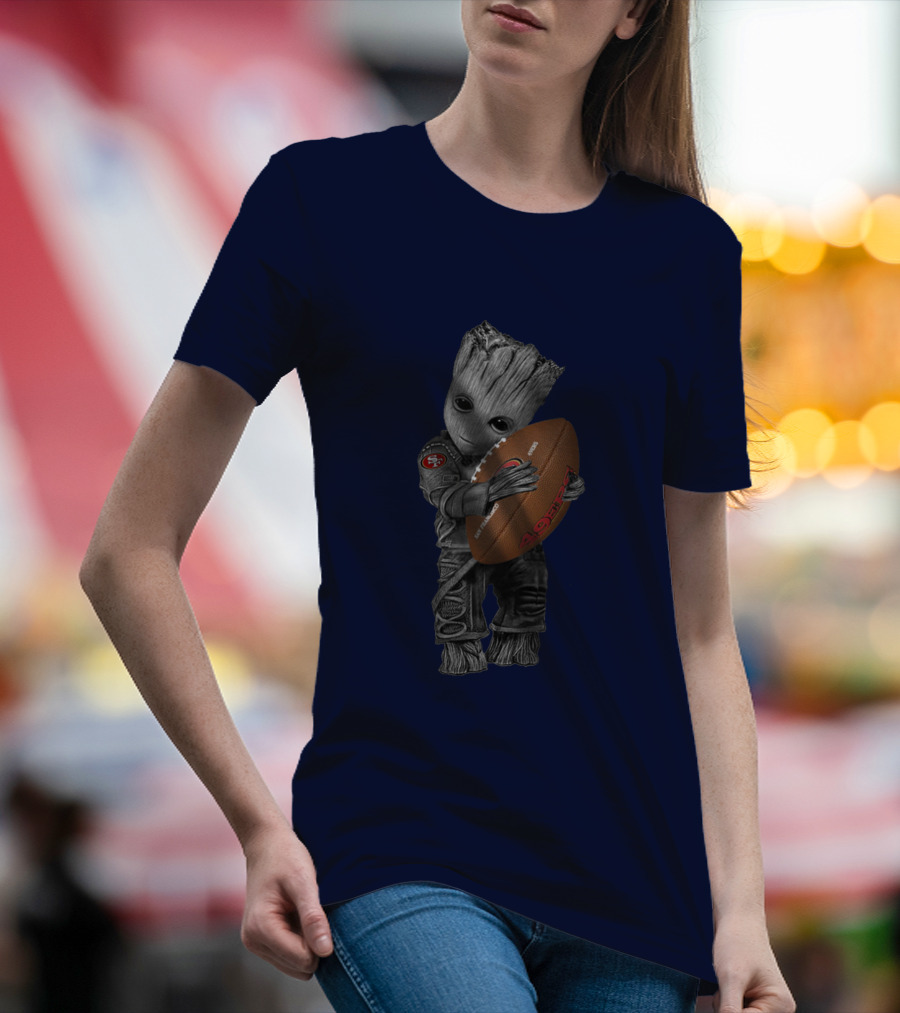 49ers Baby Groot Holding Football Nfl Crossover T-Shirt