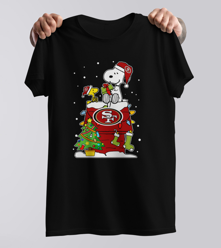 San Francisco 49ers Snoopy And Woodstock Christmas Celebration T-Shirt