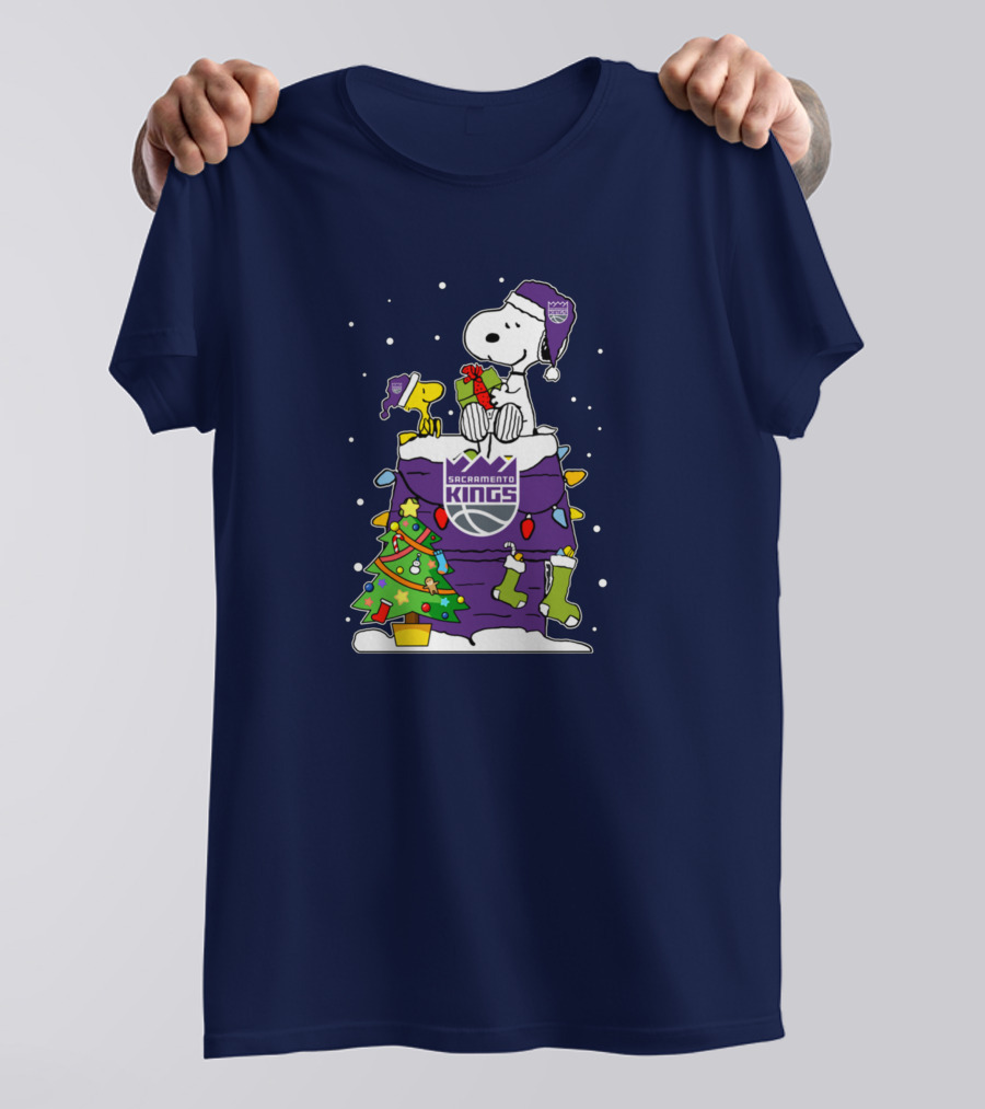 Snoopy Woodstock Sacramento Kings Christmas Tree Holiday Celebration T-Shirt