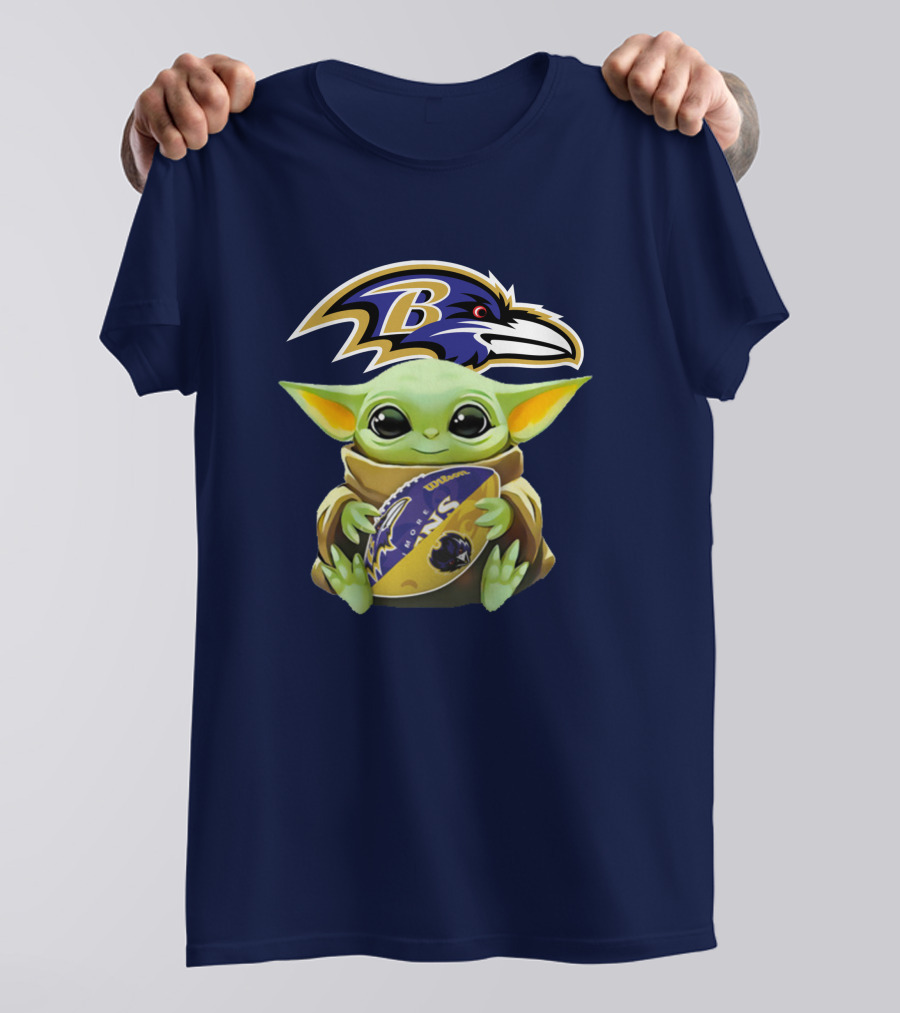 Baltimore Ravens Baby Yoda Holding Football With Team T-Shirt