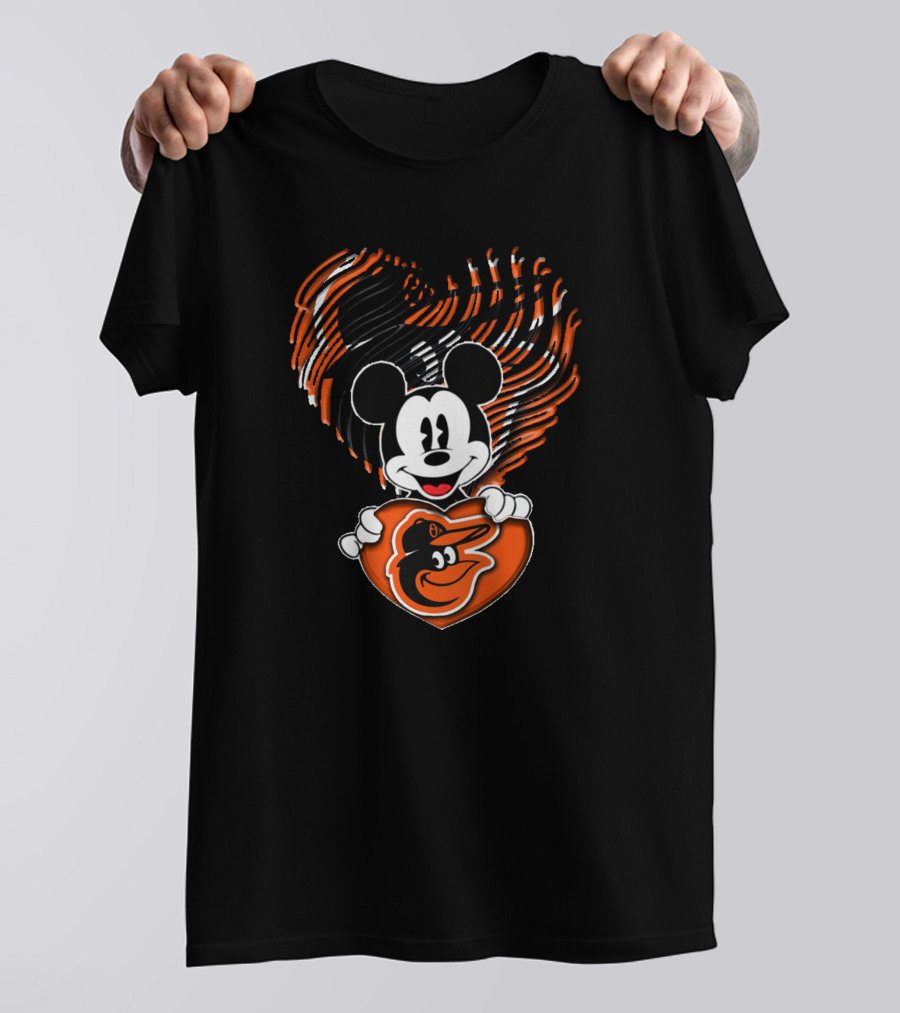 Baltimore Orioles Mickey Mouse Heart T-Shirt