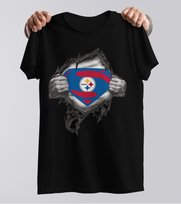 Steelers Superman Logo Burst With Pittsburgh Steelers Emblem T-Shirt