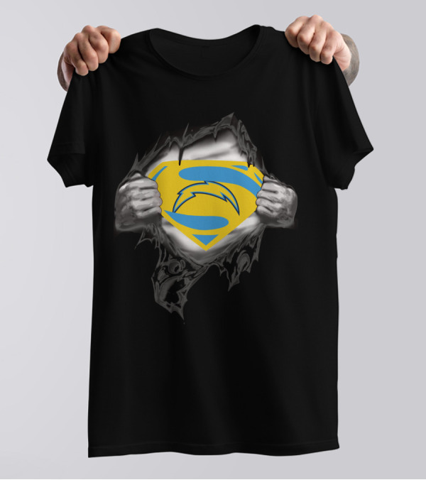 Los Angeles Chargers Superman Shield Ripped T-Shirt
