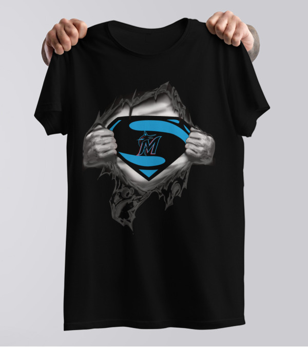 Miami Marlins Superman Logo Reveal T-Shirt