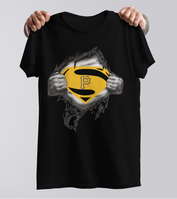 Pittsburgh Pirates Superman Logo Hands Ripping Open T-Shirt