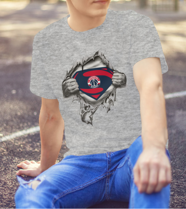 Washington Wizards Superman Shield Logo Tear Through T-Shirt