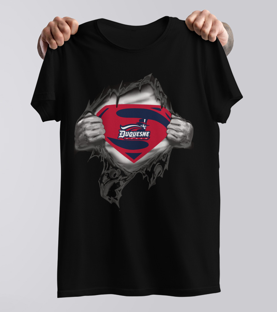 Duquesne Dukes Superman Logo With Ripped Chest T-Shirt