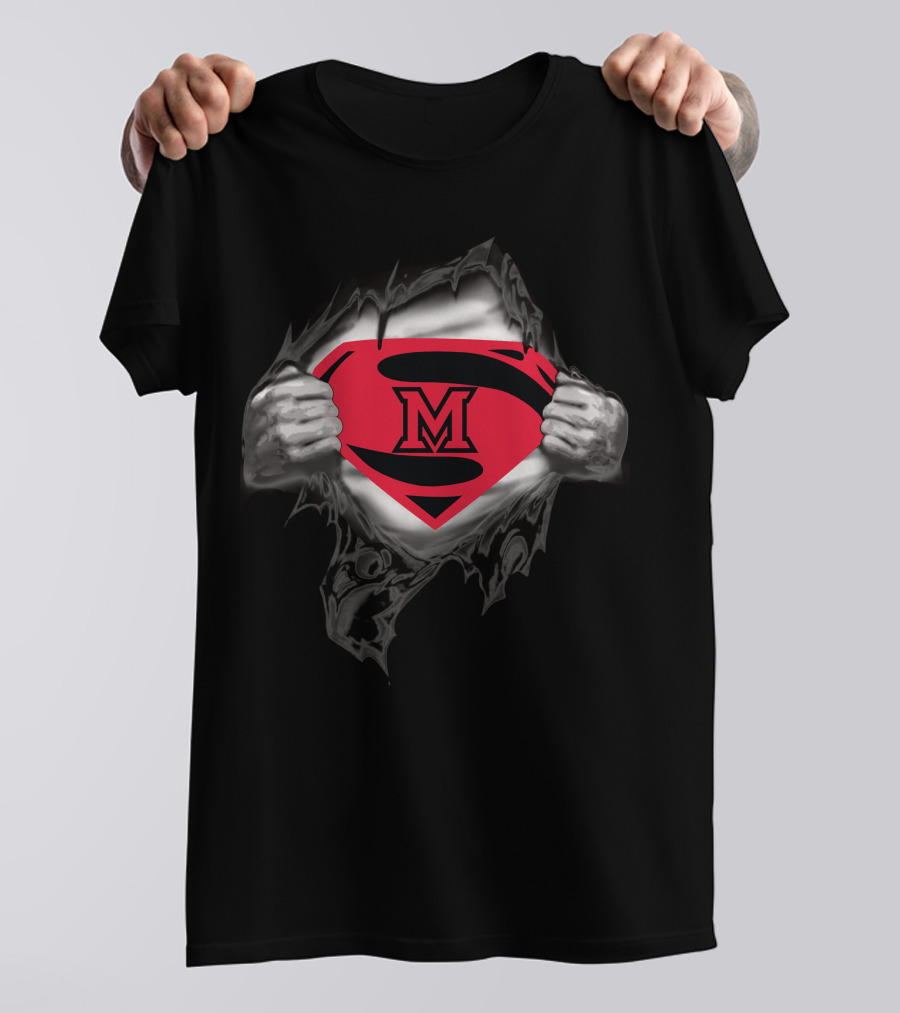 Miami University Superman Symbol With M Logo Inside Rip T-Shirt