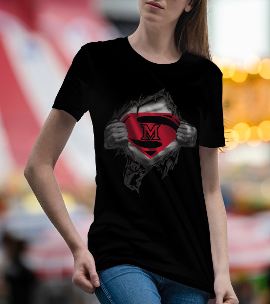 Miami University Superman Symbol With M Logo Inside Rip T-Shirt