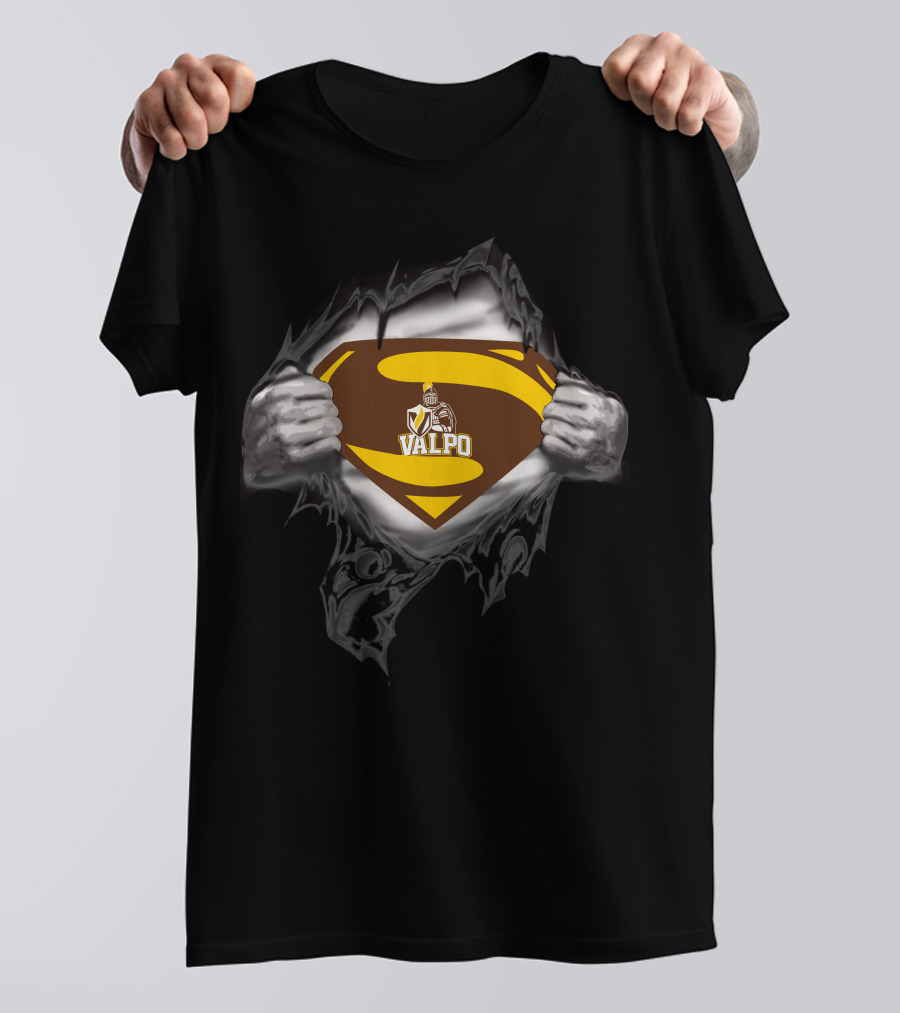 Valpo Superhero Shield With Armor Knight Crest T-Shirt