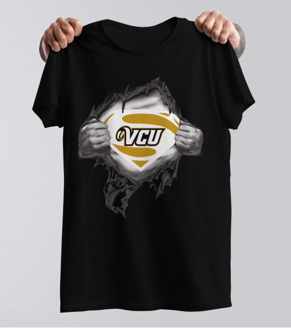 VCU Rams Superman Logo Silver Hands Ripped Chest T-Shirt
